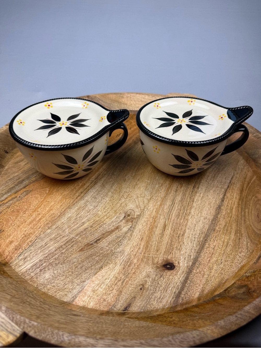 Temp-tations Old World Black Floral Soup Mug Bowl Set with Lid Coasters